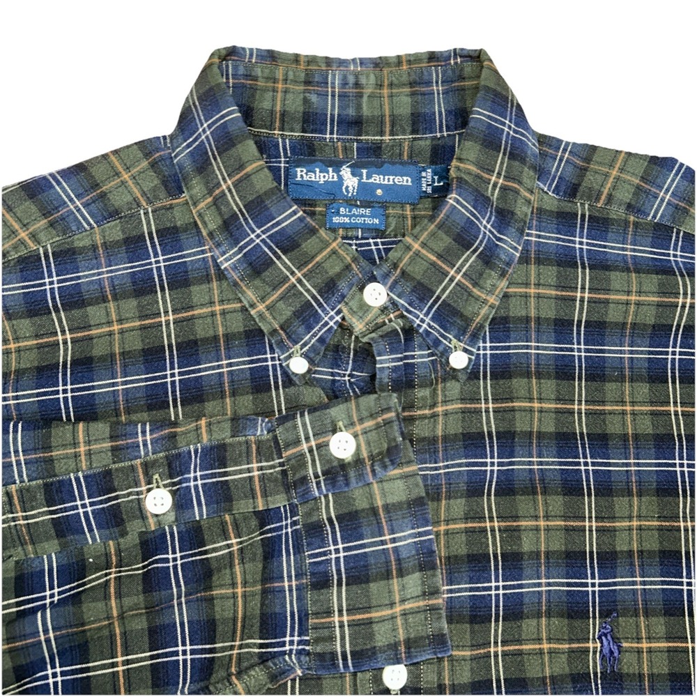 Ralph Lauren Blaire 100% Cotton Long Sleeve Button Down Plaid‎ Shirt Mens Large